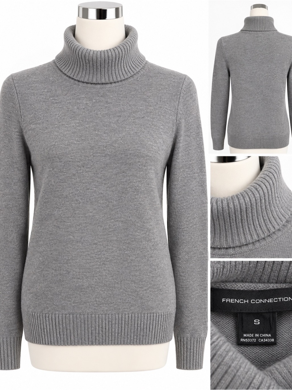 French Connection Heather Gray Ribbed Turtleneck Sweater